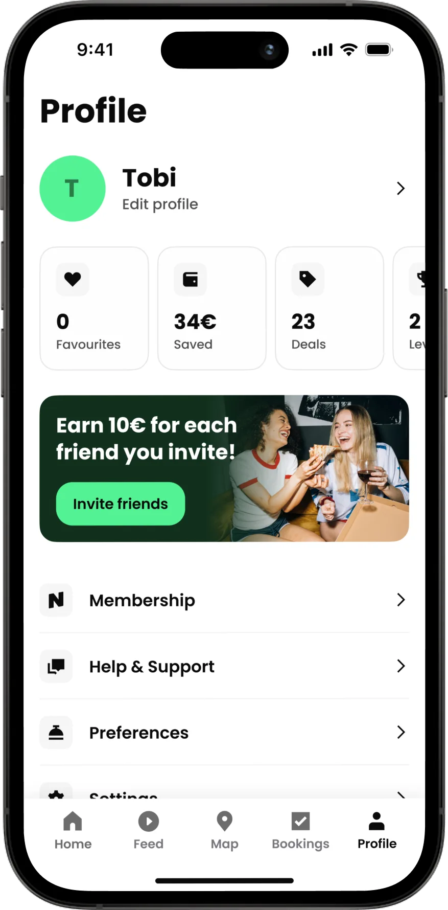 Food preferences entry point in profile